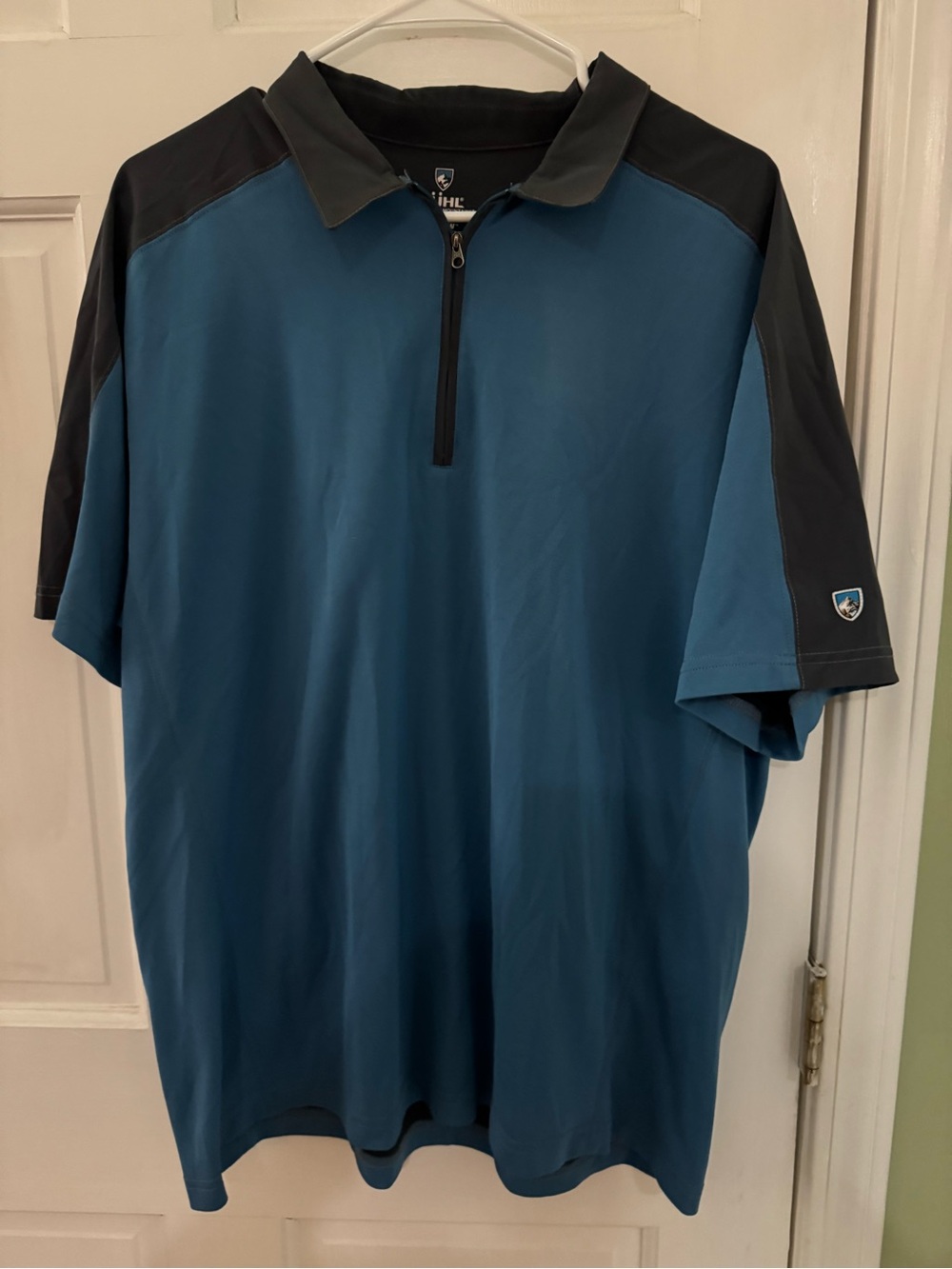 Kuhl Teal Blue Quarter-Zip Short-Sleeve Polo with Black Accents